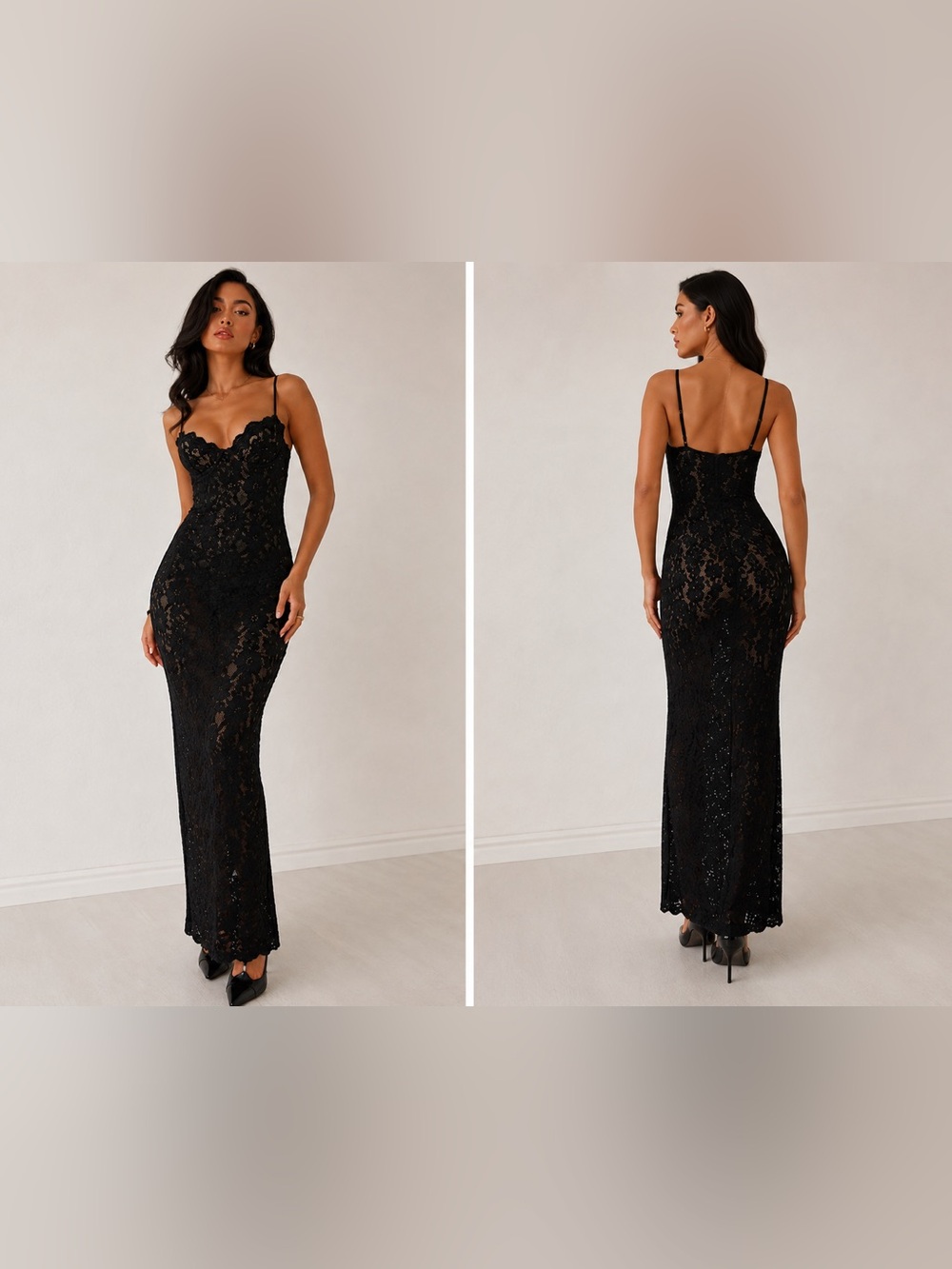 NWT White Fox Boutique All My Life Black Lace Maxi Dress Size M